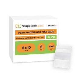 White Block Poly Bags 1000 Qty 8 x 10 Inch