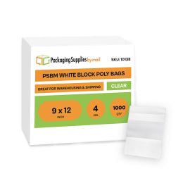 White Block Poly Bags 1000 Qty 9 x 12 Inch 4 Mil